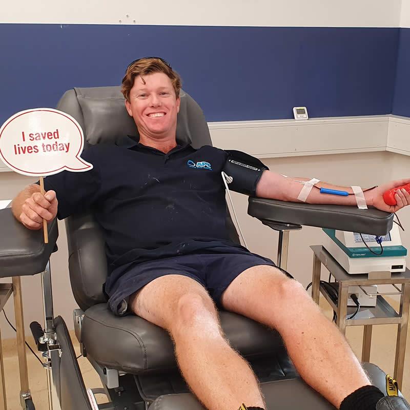 pool supply company giving blood