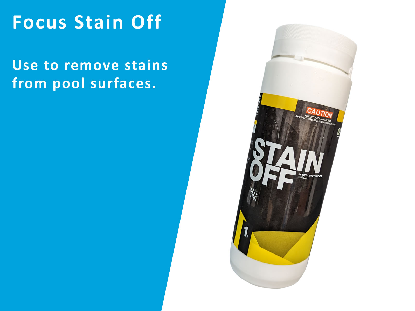 Focus Stain Off for removing organic leave and other stains from pool surfaces
