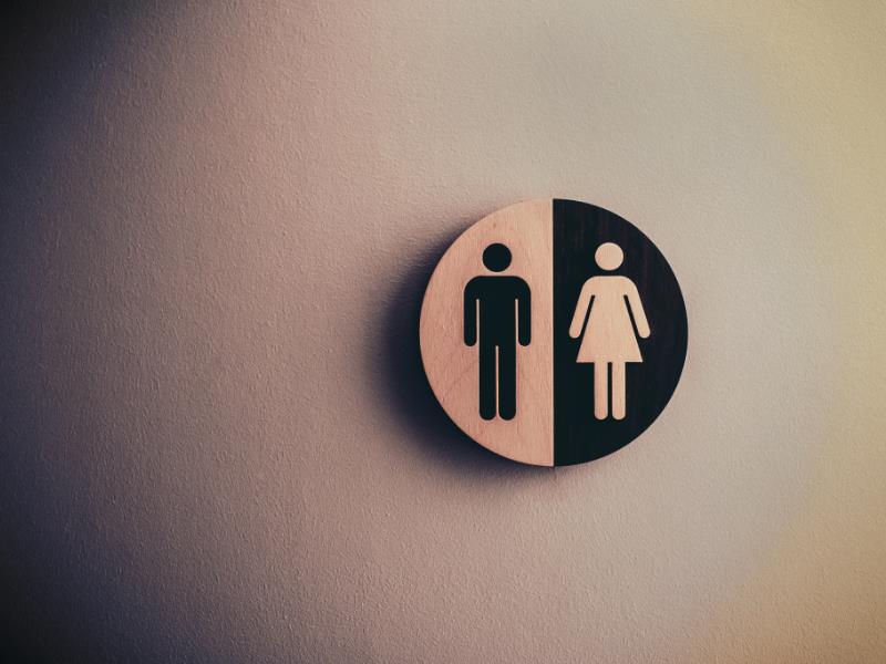A more subtle sign indicating a bathroom with a common icon used globally