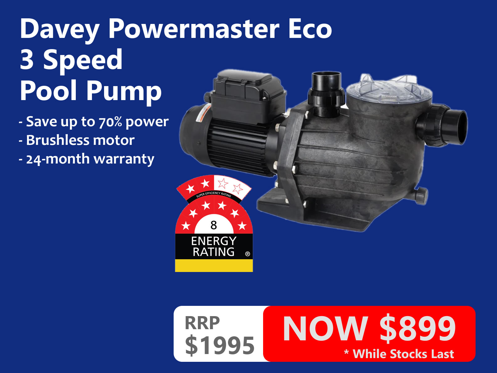 Crazy. Davey Powermaster Eco 3 Speed Pool Pump for just 899 Baulkham