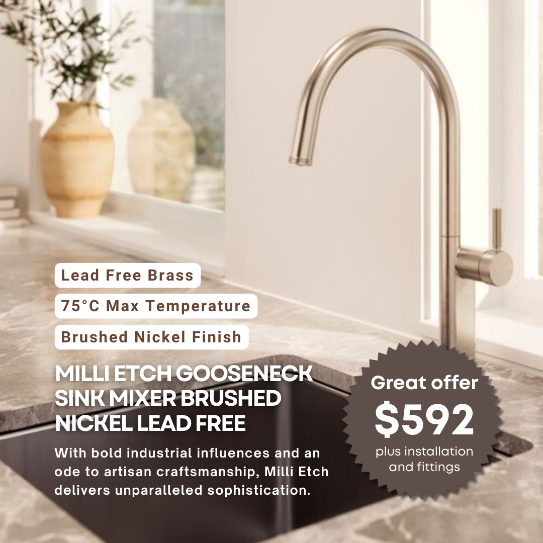 Milli Etch Gooseneck Sink Mixer Brushed Nickel Lead Free