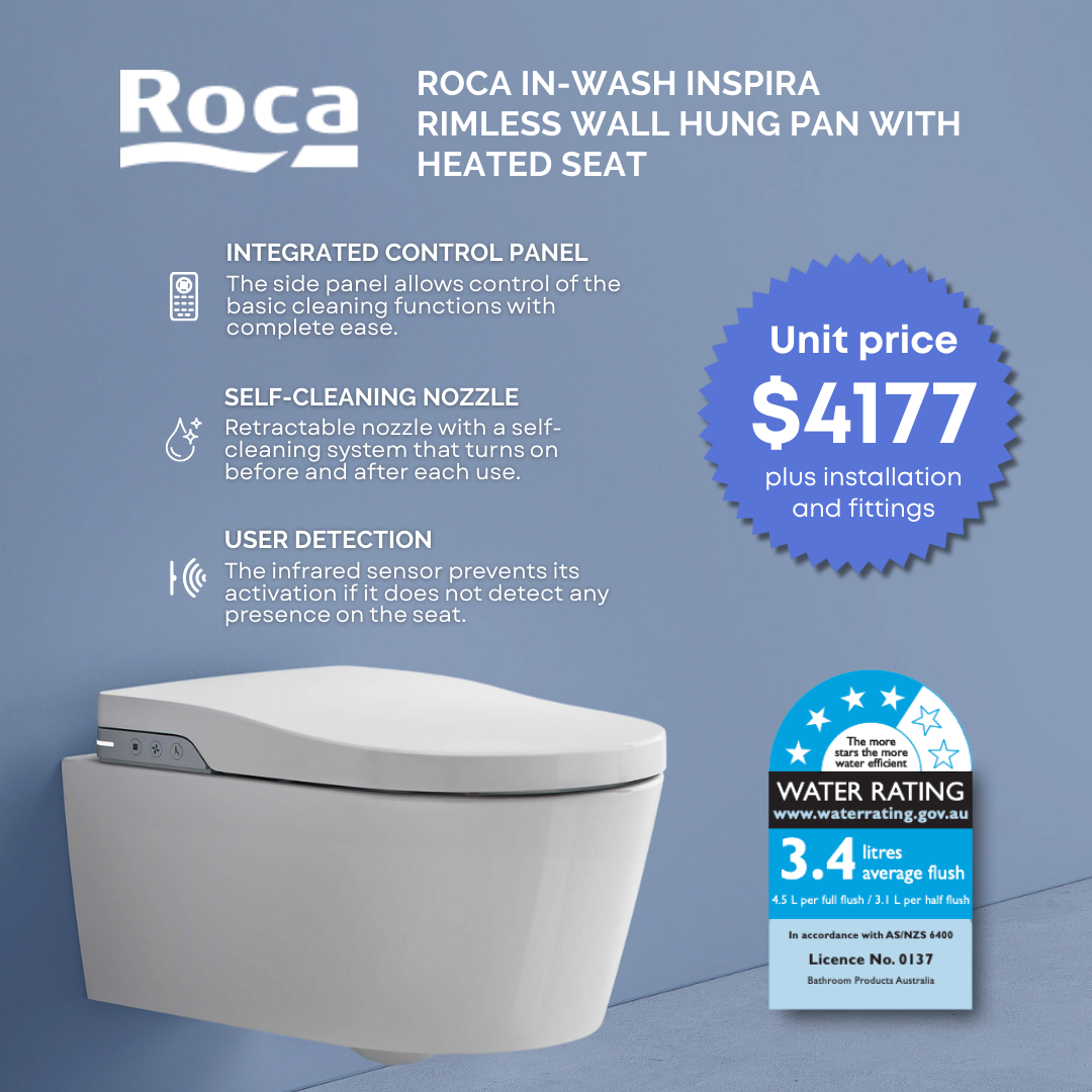 Roca In-Wash Inspira Rimless Wall Hung Pan with Heated Seat