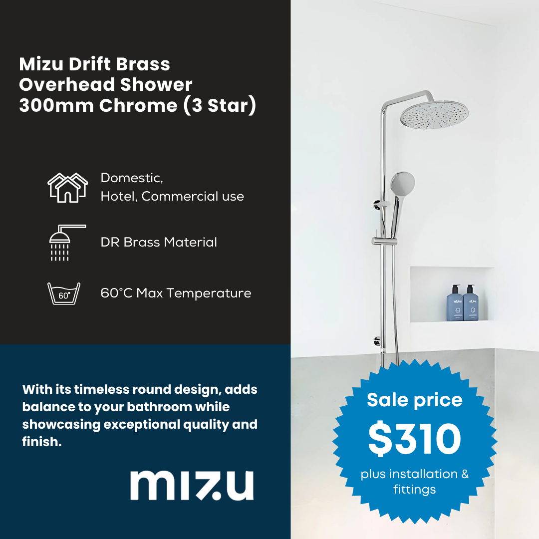 Mizu Drift Brass Overhead Shower 300mm Chrome (3 Star)