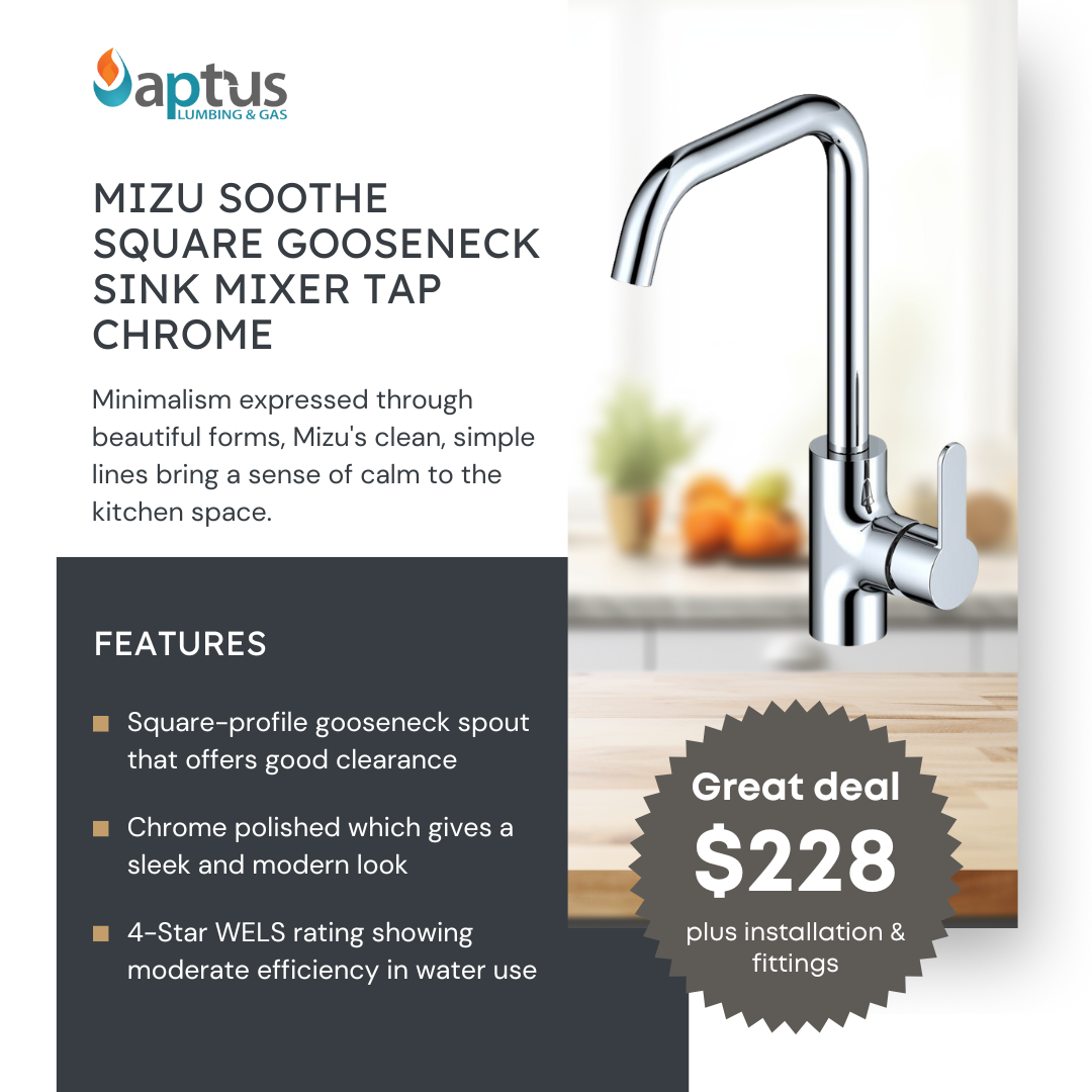 Mizu Soothe Square Gooseneck Sink Mixer Tap Chrome