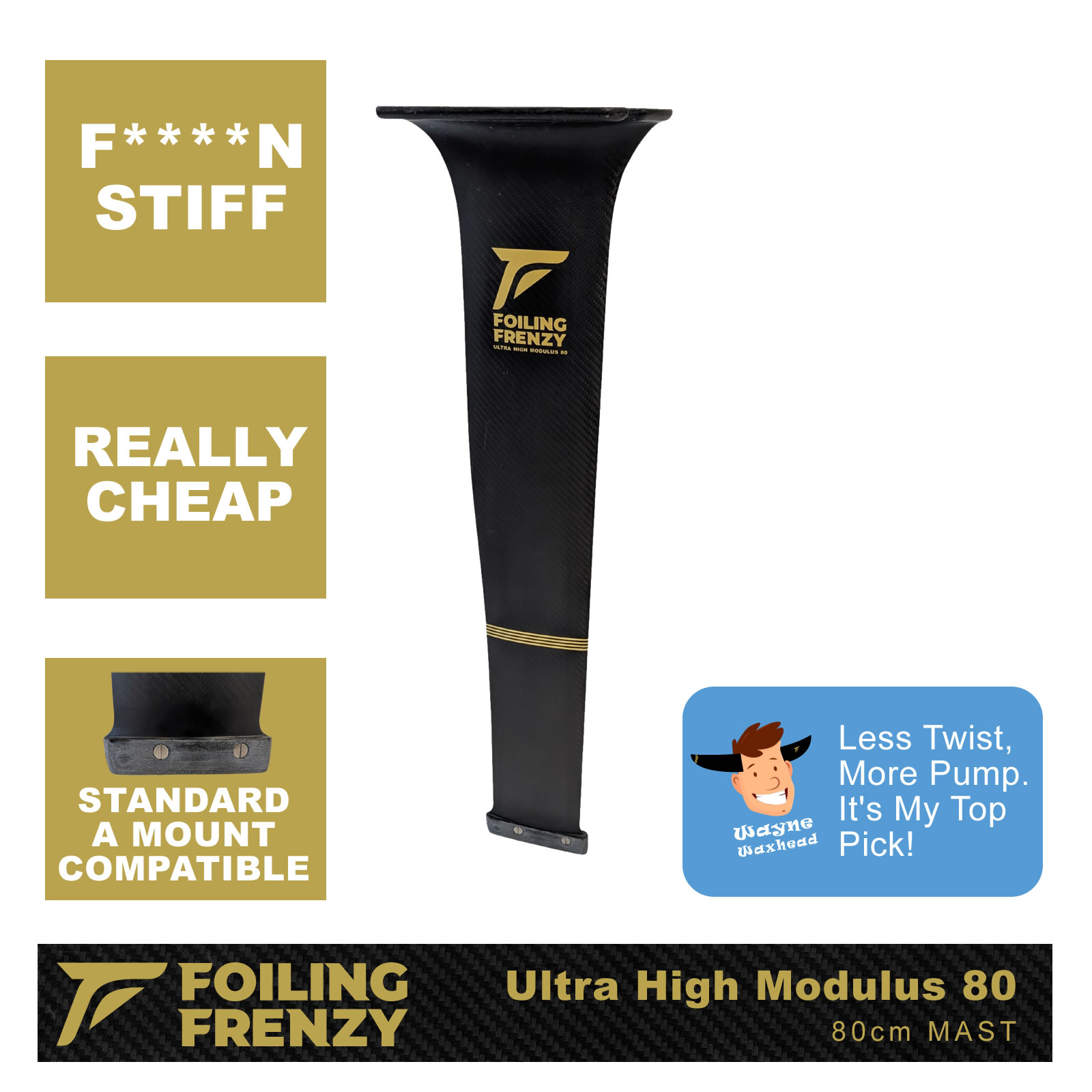 Foiling Frenzy Ultra High Modulus 80cm hydrofoil mast - compatible with world's most popular brand