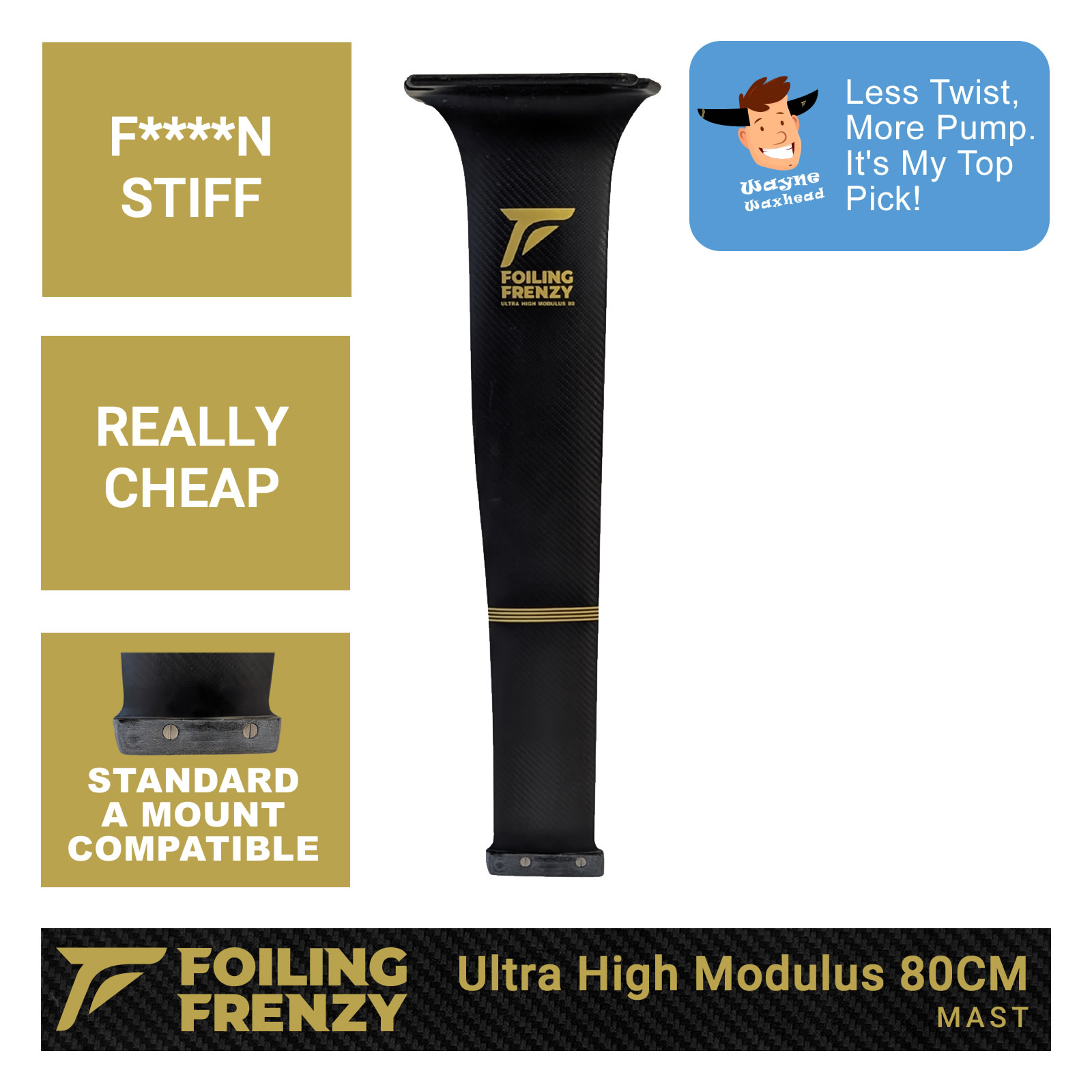 Foiling Frenzy Ultra High Modulus 80cm hydrofoil mast - compatible with world's most popular brand